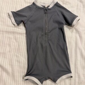 Quincy Mae Kids One-Piece Swim Suit in Charcoal Gray with White Trim